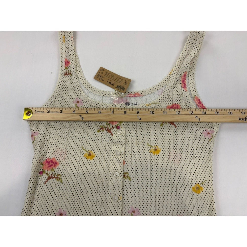 NWT NATURAL LIFE Fitted Tank Top Ivory Minimalist Floral Button Up Women's L - Picture 6 of 8